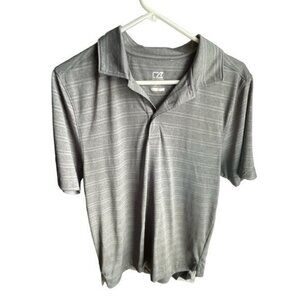 Men's Cutter & Buck Gray Striped Golf Polo Shirt Size SMALL EUC CB Dry-Tec #0154